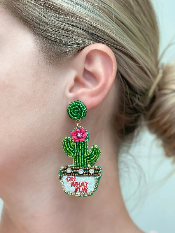 Hoop earrings with polished metal for a shiny and high-quality finish-Potted Flower Cactus Beaded Dangle Earrings