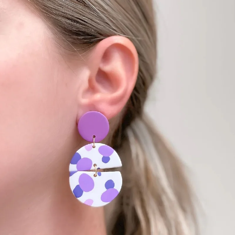 Hoop earrings with diamond-cut surfaces for added sparkle and shine-Purple Multi Geometric Clay Dangles - Circle Duo