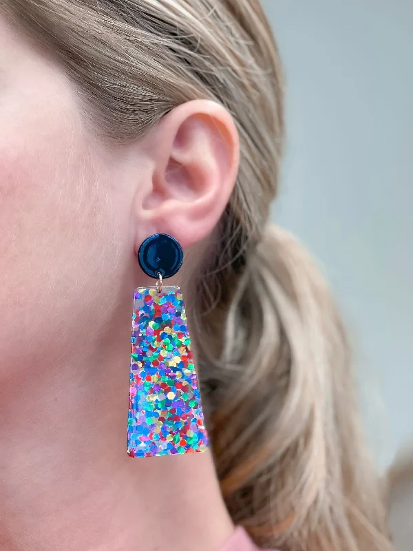 Best hoop earrings with marbled designs for a trendy and artistic effect-Rainbow Confetti Geometric Dangle Earrings