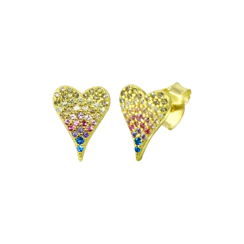 Hoop earrings with hammered textures for a boho-chic and rustic vibe-Rainbow Perfect Heart Stud