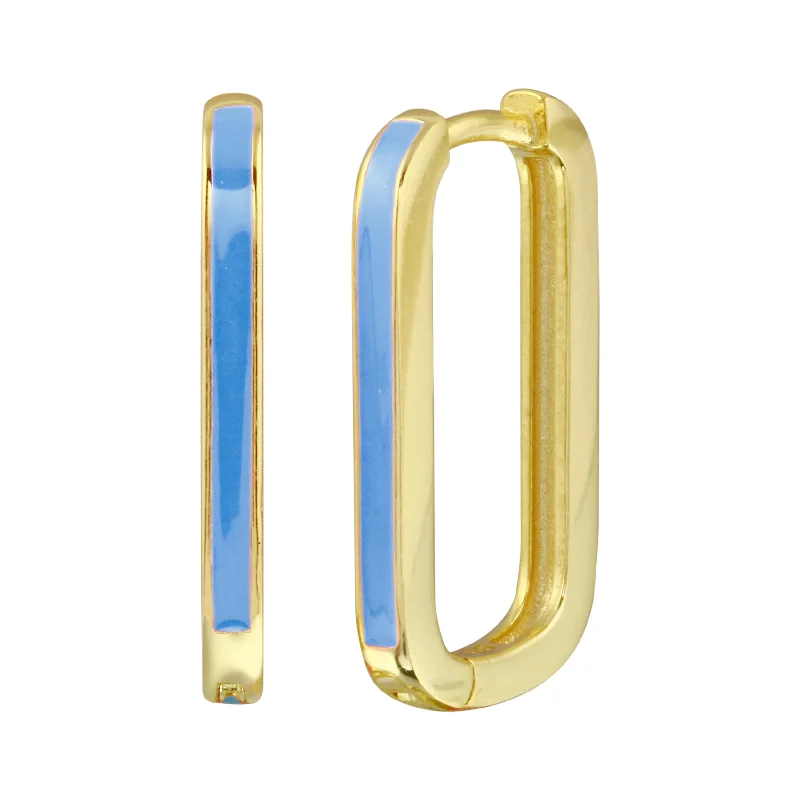 Hoop earrings with colorful beads for a fun and playful vibe-Rectangle Enamel Huggies