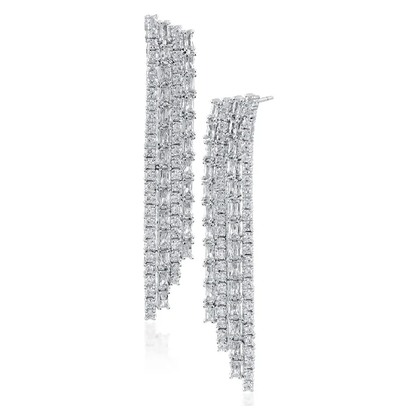 Hoop earrings with artistic filigree designs for an intricate, delicate finish-Round and Baguette CZ Fringe Earrings