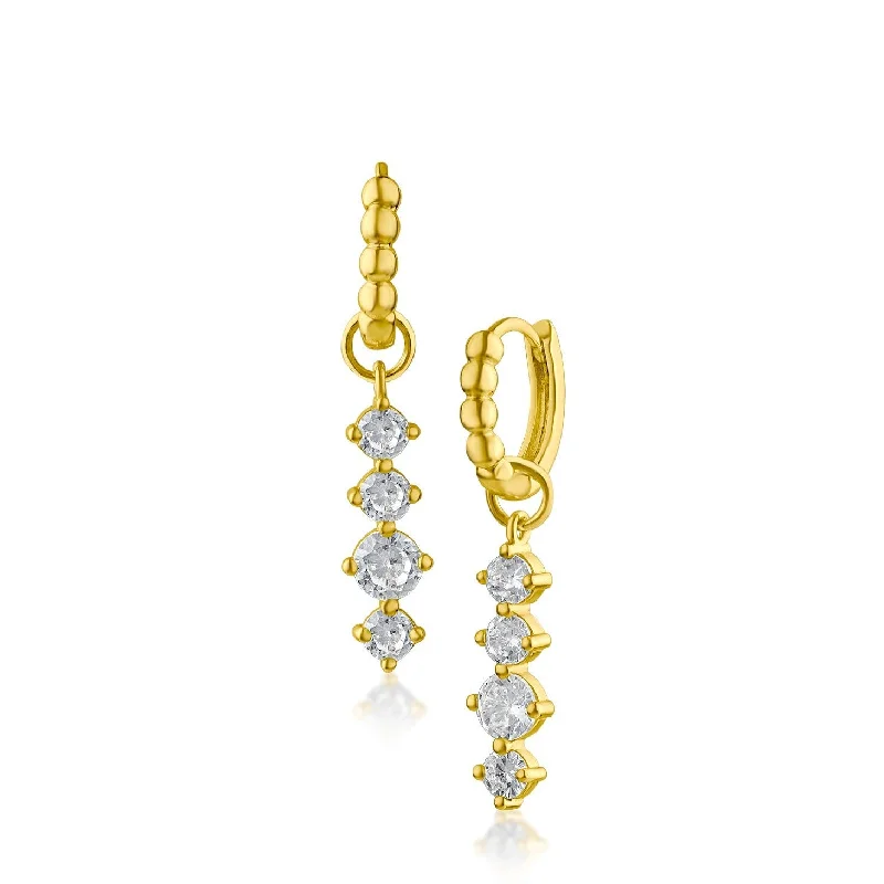 Large hoop earrings for a bold and statement-making fashion accessory-Round CZ Bar Drop Huggies