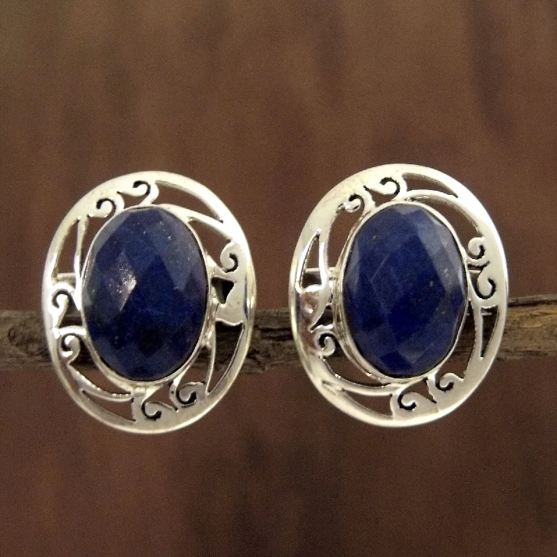 Hoop earrings with multi-tone finishes for a colorful and layered effect-Seductive Blue Lapis Lazuli Button Earrings