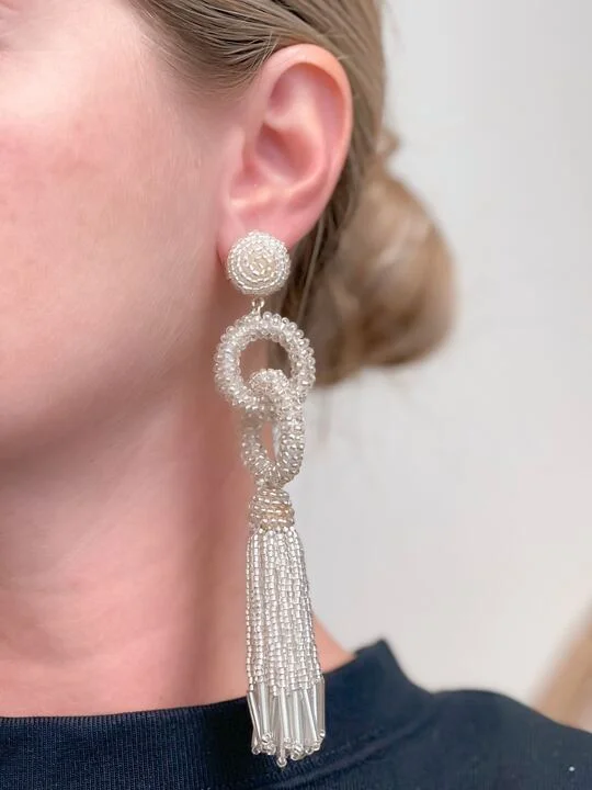 Best hoop earrings with sterling silver for an affordable and chic design-Seed Bead Linked Tassel Earrings - Silver