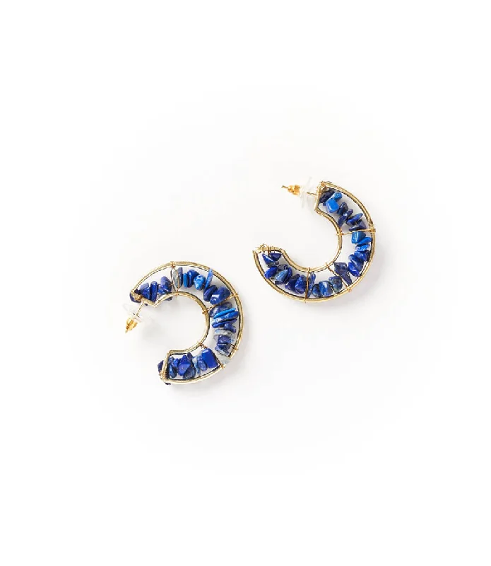 Best hoop earrings with crescent-shaped designs for a bold, moon-inspired style-Shamani Semi-Precious Sodalite Earrings - Crescent Hoop