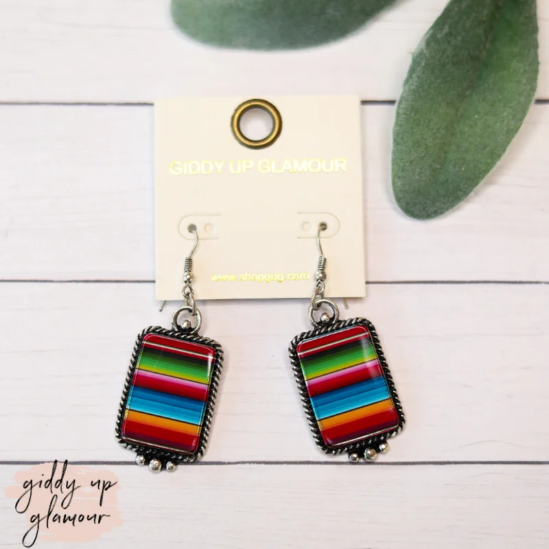 Best hoop earrings with delicate chain details for a trendy and stylish design-Silver Rectangle Earrings in Serape