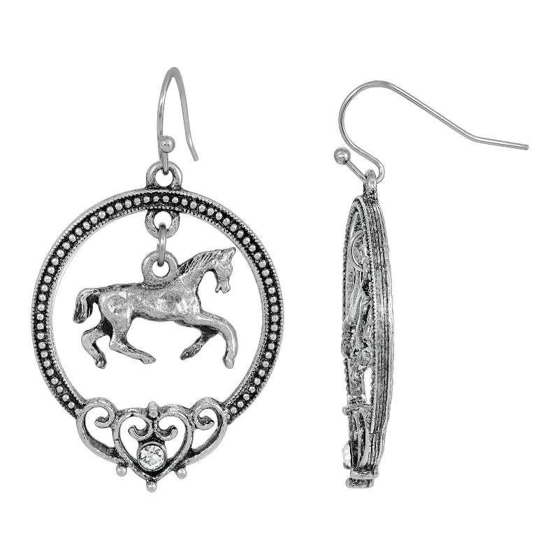 Best hoop earrings with vintage rhinestone embellishments for a retro-glam effect-1928 Jewelry® Silver Tone Horse Hoop Earrings