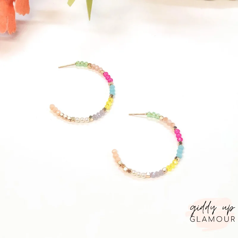 Hoop earrings with snake print designs for an edgy, wild appearance-Small Crystal Beaded Hoop Earrings in Multi