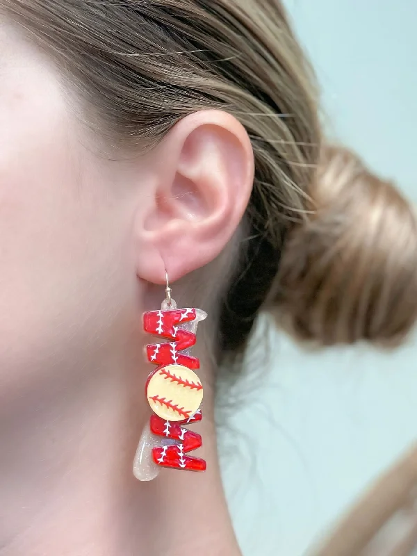 Hoop earrings with dangling charms for a playful and fun look-Softball 'Mom' Dangle Earrings