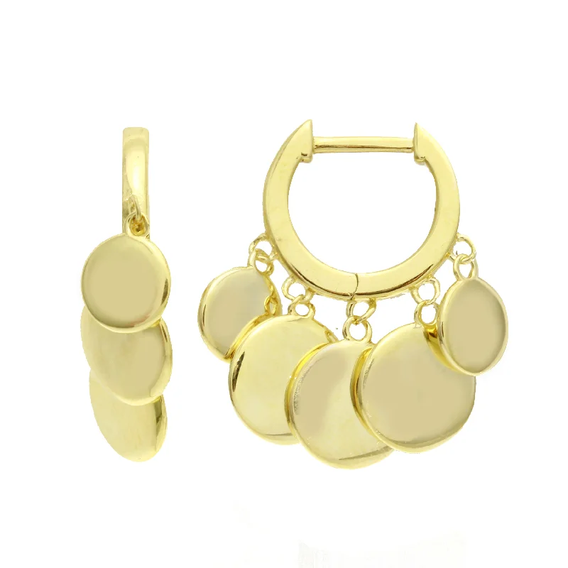 Hoop earrings with heart-shaped frames for a romantic and feminine look-Solid Disks Hanging Huggies