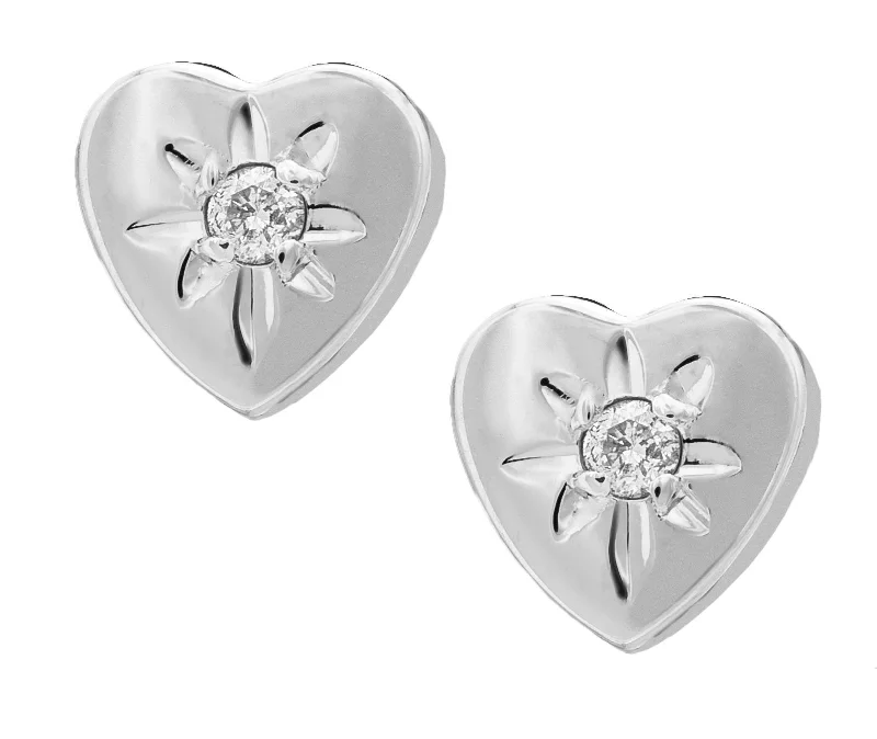 Hoop earrings with cut-out designs for a creative and lightweight effect-Sterling Silver 0.02cttw Diamond Heart Baby Studs