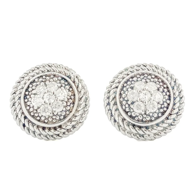 Hoop earrings with crescent moon shapes for a celestial and mystical appearance-SS 0.15cttw Diamond Button Earrings