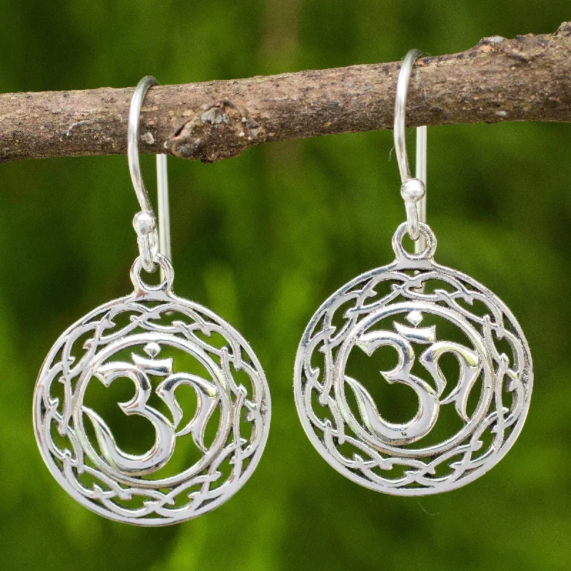 Hoop earrings with infinity loop designs for a continuous and eternal shape-Sterling Silver Celtic Om Dangle Earrings