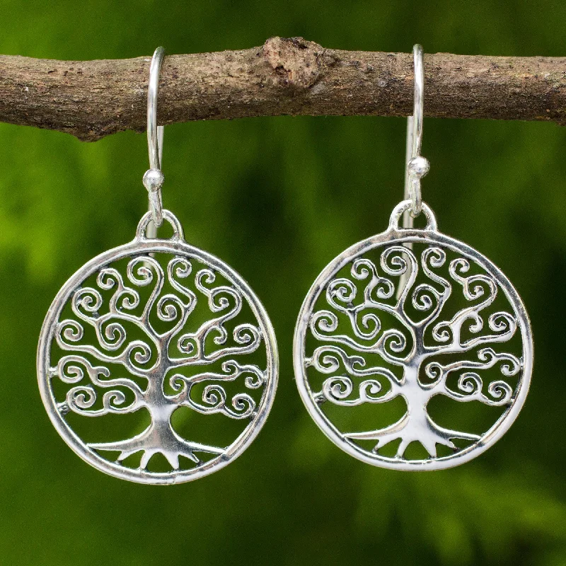 Hoop earrings with multi-tone finishes for a colorful and layered effect-Sterling Silver Spiral Tree Dangle Earrings