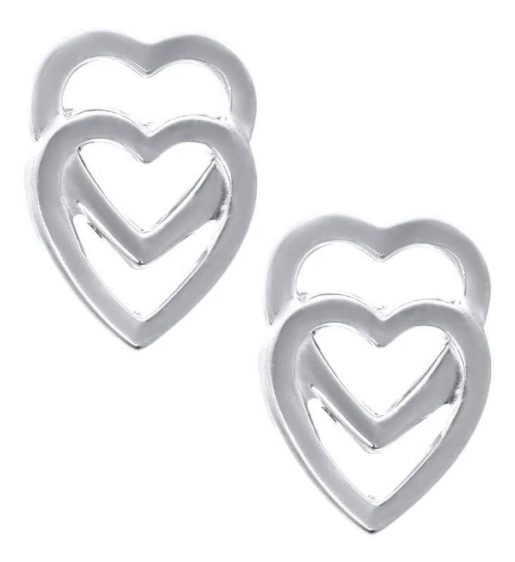 Hoop earrings with polished silver finish for a shiny, modern appeal-Sterling Silver Double Heart Baby Studs