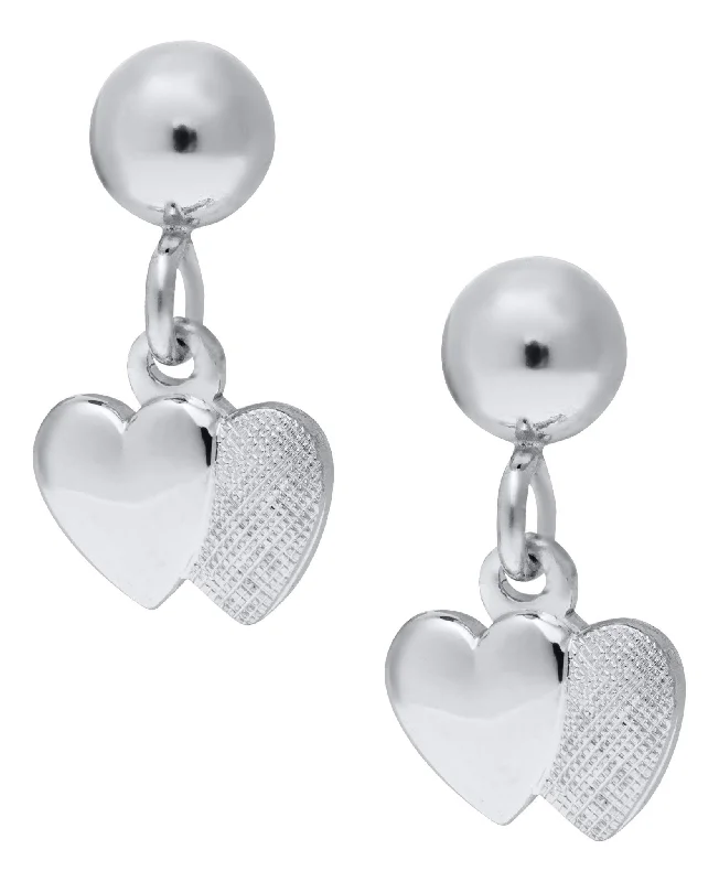 Hoop earrings with rhinestone-studded rims for a glamorous touch-Sterling Silver Double Heart Drop Baby Earrings