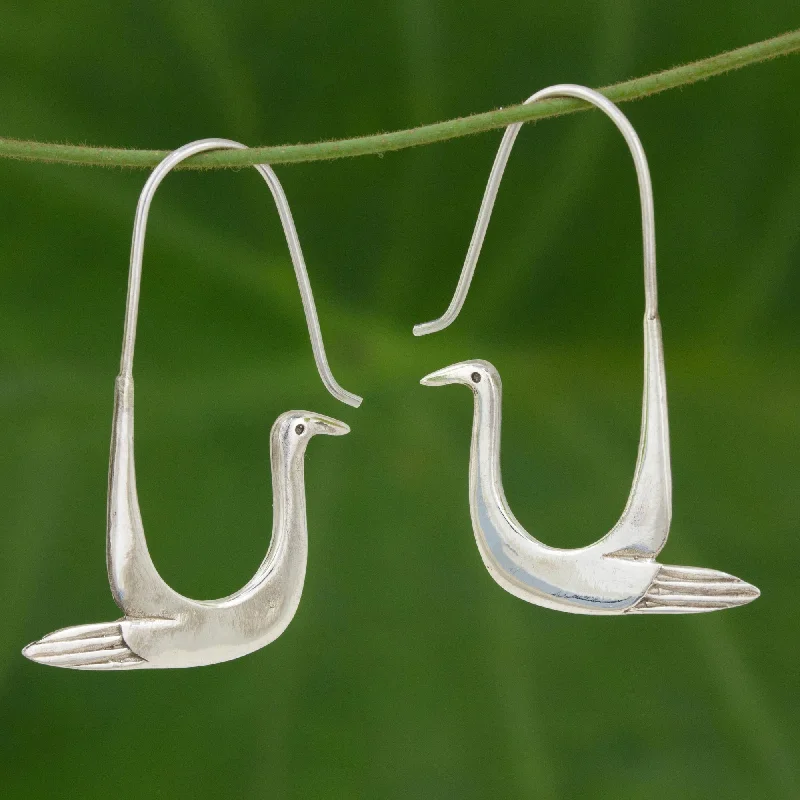 Hoop earrings with infinity loop designs for a continuous and eternal shape-Sterling Silver Dove Hoop Earrings