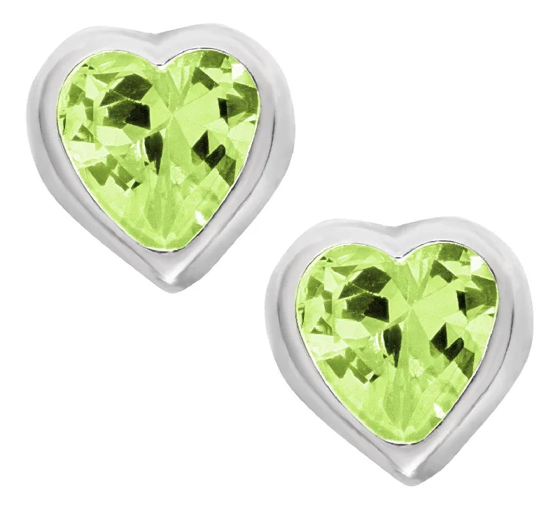 Best hoop earrings with gold for a luxurious and timeless look-Sterling Silver Green Cubic Zirconia Heart Baby Studs-August