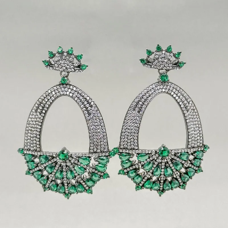 Hoop earrings with faceted crystals for added sparkle and shine-SS Green & White CZ Fancy Danlge Earrings