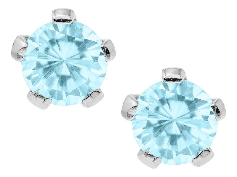 Best hoop earrings with satin ribbons for a soft, feminine appearance-Sterling Silver Lab-Created Blue Zircon 3mm Round Baby Studs-December