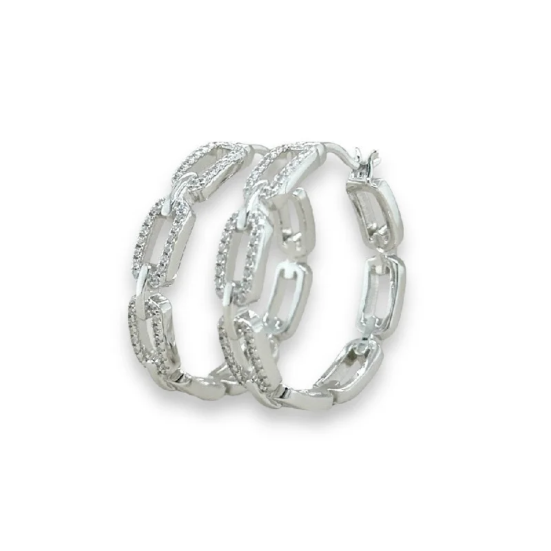 Hoop earrings with floral motifs for a feminine and nature-inspired look-SS Lab-Created CZ Link Hoop Earrings