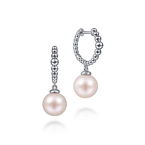 Hoop earrings with a chunky design for a bold and trendy statement-SS Pearl Drop Beaded Huggie Earrings