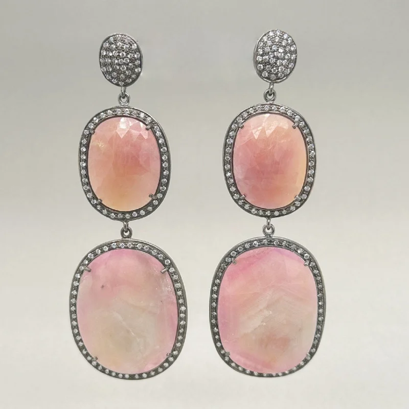 Best hoop earrings with geometric pendants for a modern, chic appeal-SS Pink Corundum & White Topaz Dangle Earring