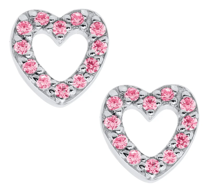 Hoop earrings with diamond-cut surfaces for added sparkle and shine-SS Pink CZ Open Heart Baby Studs