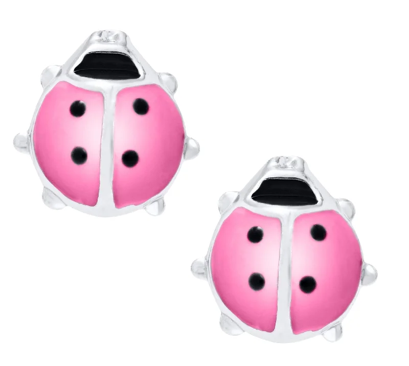 Best hoop earrings with snake-inspired designs for an edgy and fierce vibe-Sterling Silver Pink Ladybug Baby Studs