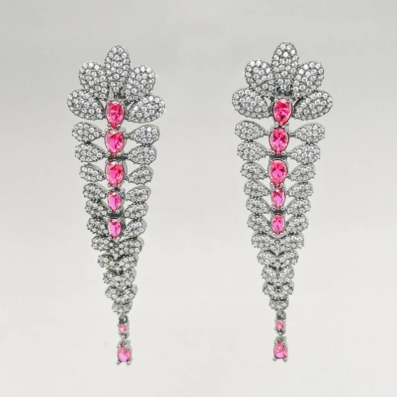 Best hoop earrings with geometric cuts for a sharp, modern appeal-SS Pink & White CZ Dangle Earrings