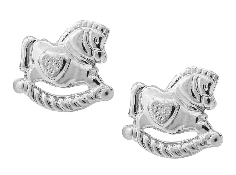 Hoop earrings with cut-out designs for a creative and lightweight effect-Sterling Silver Rocking Horse Baby Studs