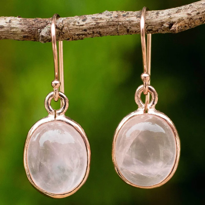 Hoop earrings with pearl accents for a chic and classic style-Sterling Silver & Rose Quartz Dangle Earrings