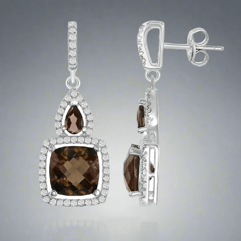 Best hoop earrings with minimalist designs for a clean and modern aesthetic-SS Square Smoky Quartz & White Topaz Earrings