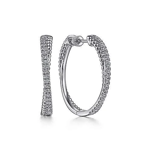 Hoop earrings with intricate designs for a unique and artistic appearance-SS White Sapphire 30mm Twisted Hoop Earrings 8.2grms