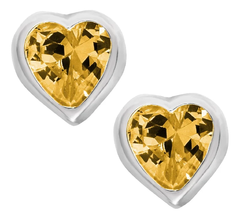 Hoop earrings with rhinestone embellishments for a glamorous and sparkling look-Sterling Silver Yellow Cubic Zirconia Heart Baby Studs-November