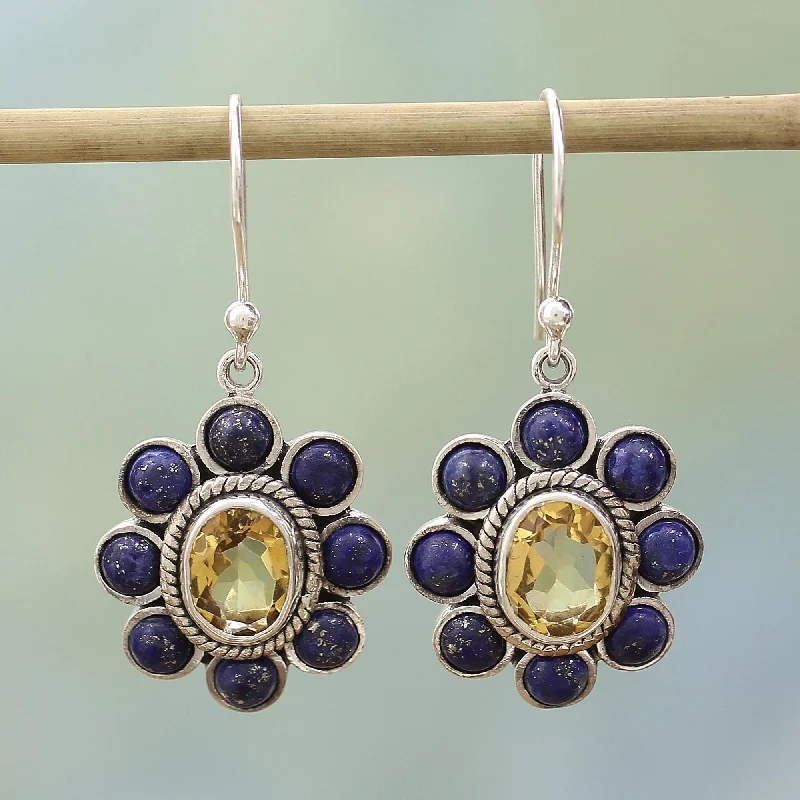 Best hoop earrings with snake-inspired designs for an edgy and fierce vibe-Sunny Blue Citrine & Lapis Lazuli Dangle Earrings