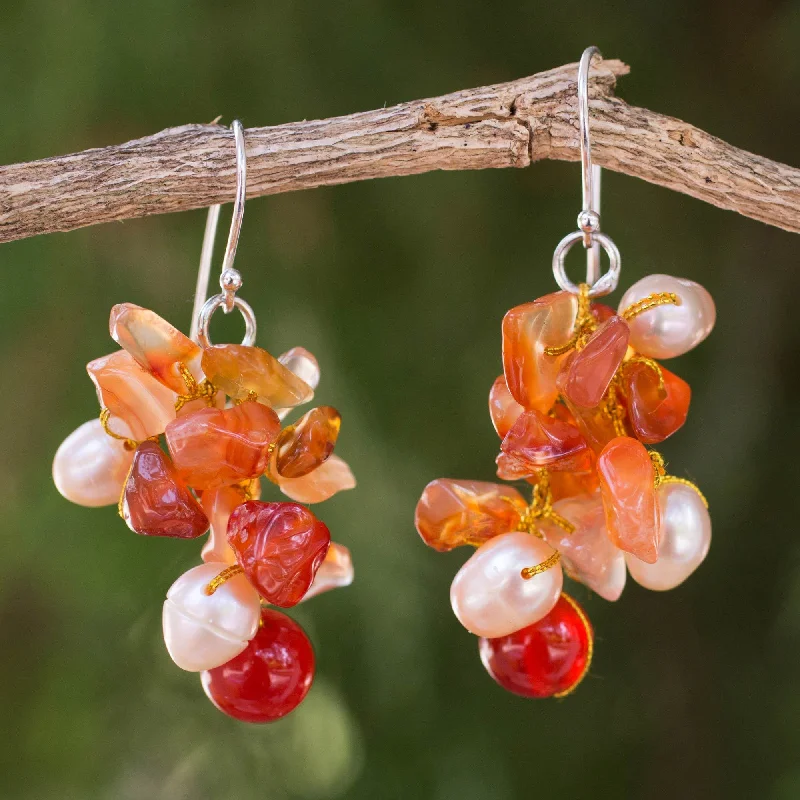 Small hoop earrings for a delicate and understated everyday wear-Sunset Pearl & Carnelian Hook Earrings