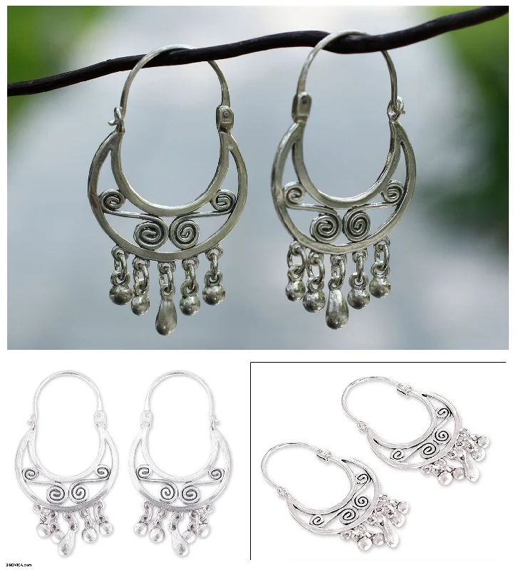 Hoop earrings with removable pendants for a versatile and customizable accessory-Taxco Dancer Silver Hoop Earrings