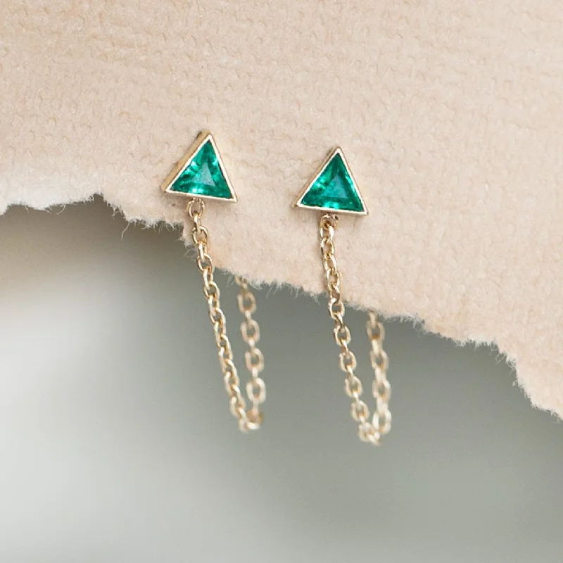 Hoop earrings with faceted crystals for added sparkle and shine-The Emerald Trillion Chain Hoop Earrings | 14K Yellow Gold