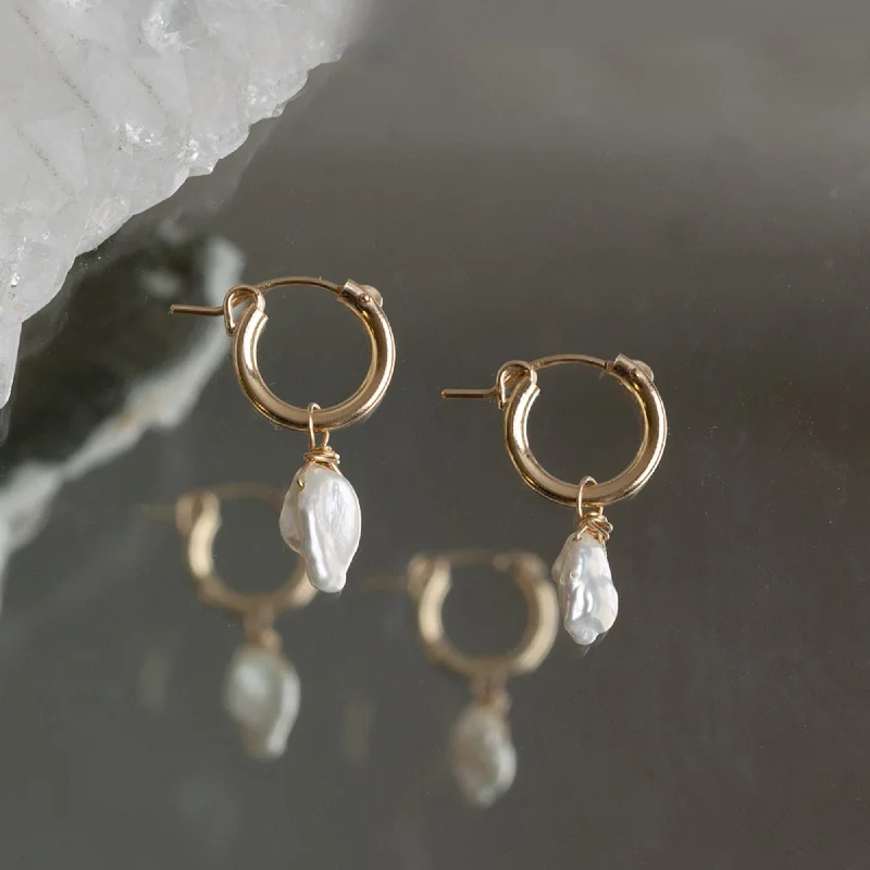 Hoop earrings with a matte black finish for a sleek, edgy vibe-The Keshi Pearl Hoop Earrings | Yellow Gold Filled