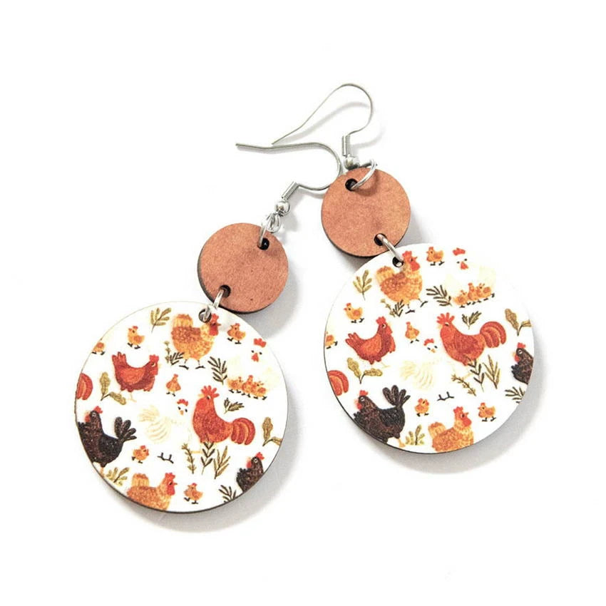 Hoop earrings with a chunky design for a bold and trendy statement-Adorable "The Penelope" Wooden Chicken Earrings