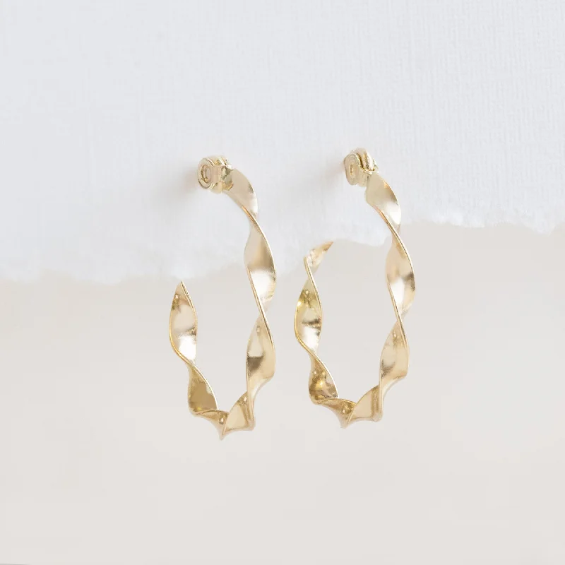 Hoop earrings with oversized pearl accents for a statement-making look-The Ribbon Hoops | 14K Yellow Gold