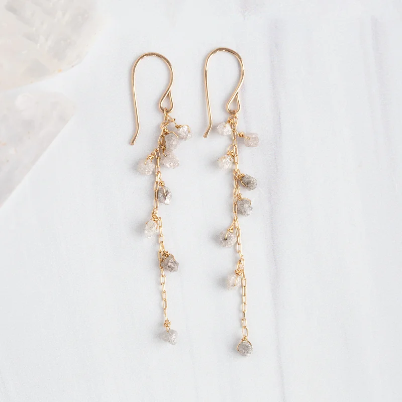 Best hoop earrings with sparkling cubic zirconia for a brilliant, budget-friendly effect-The Rough Grey Diamond Cascade Earrings | Yellow Gold Filled