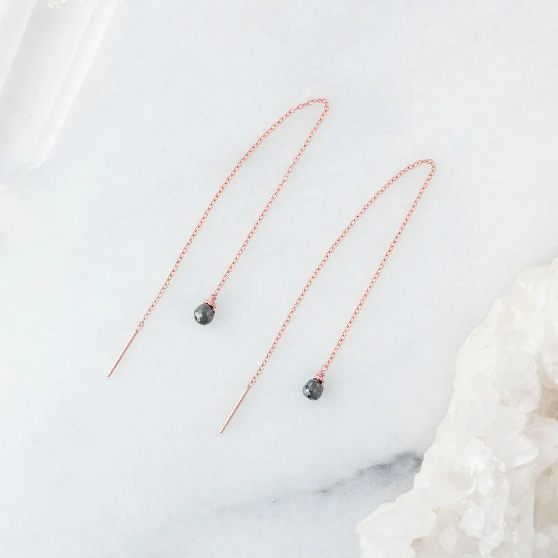 Best hoop earrings with intricate beaded details for a textured, stylish appearance-The Simple Black Diamond Drop Thread Earrings | Rose Gold Filled