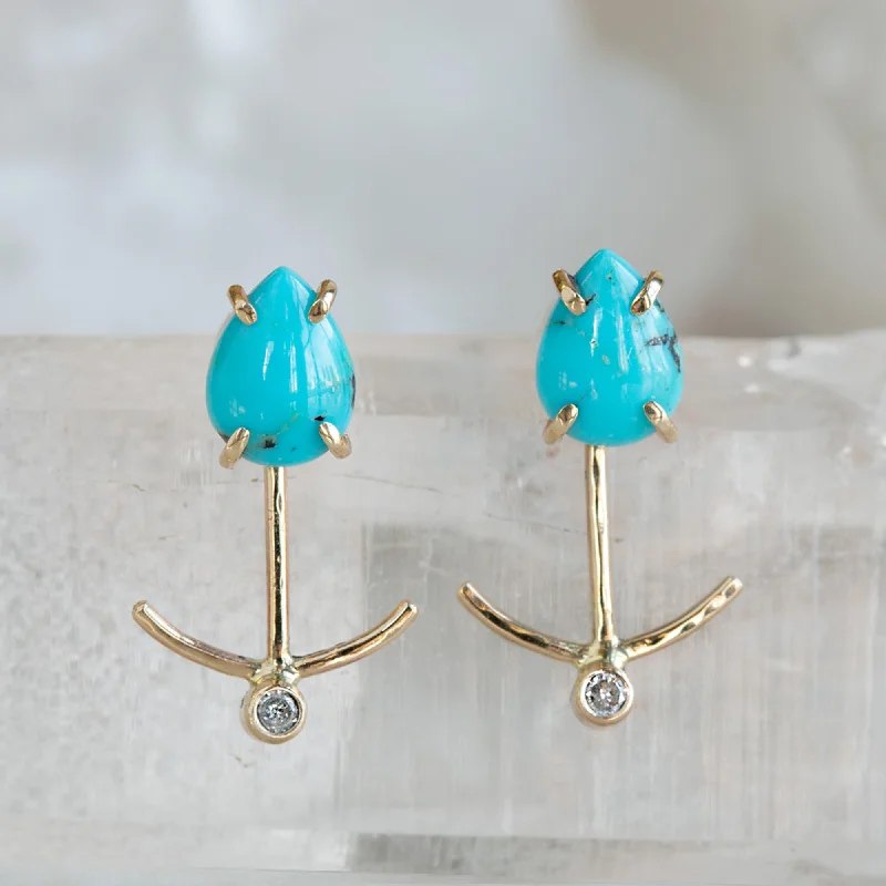 Hoop earrings with luxe velvet finishes for a rich and luxurious touch-The Turquoise Stud + Diamond Ear Jackets | 14K Yellow Gold