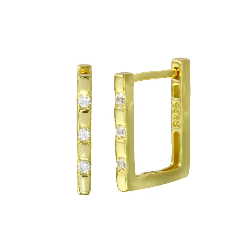 Best hoop earrings with satin ribbons for a soft, feminine appearance-Thin Triple Diamond Rectangle Huggie