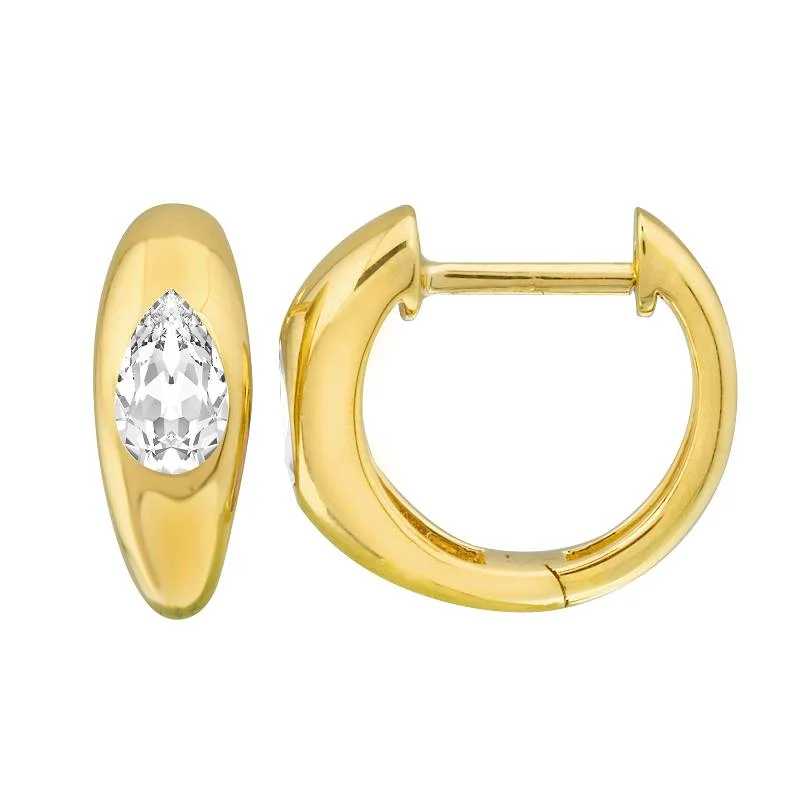 Hoop earrings with tortoiseshell designs for a chic and classic style-14K White Topaz Drop Huggies