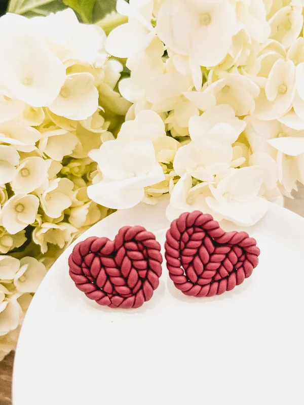 Hoop earrings with satin finishes for a smooth and elegant appearance-Braided Clay Heart Earrings