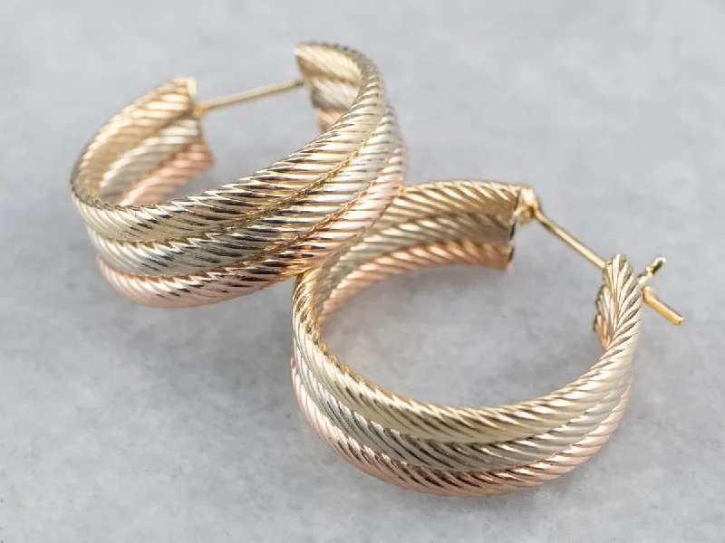 Hoop earrings with gold accents for a warm, elegant statement piece-Tri-Color Gold Hoop Earrings